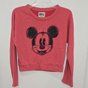 Disney Faded Red Mickey Mouse  Front & Back Graphic Sweatshirt